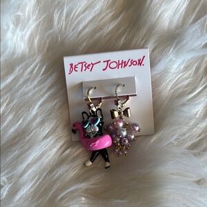 Betsey Johnson Pink and Gold Dog Earrings